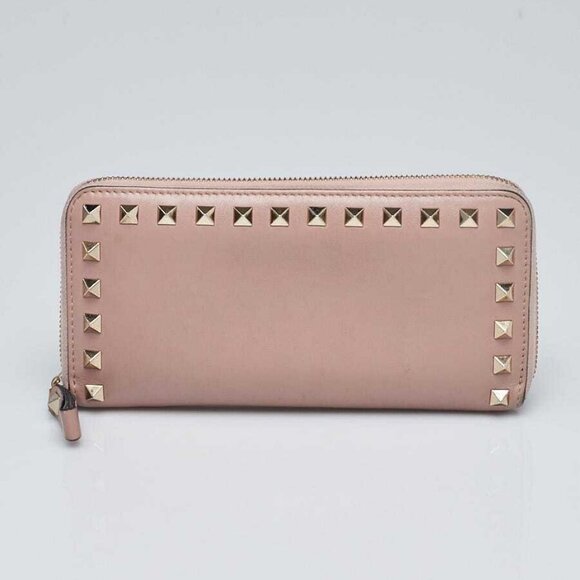 Valentino Beige Leather Rockstud Zippy Wallet - Picture 1 of 8